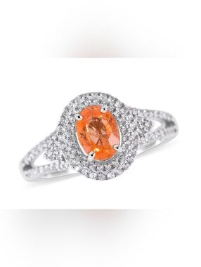 Premium Spessartine Garnet & Zircon Ring Platinum Sterling Silver Size 8!